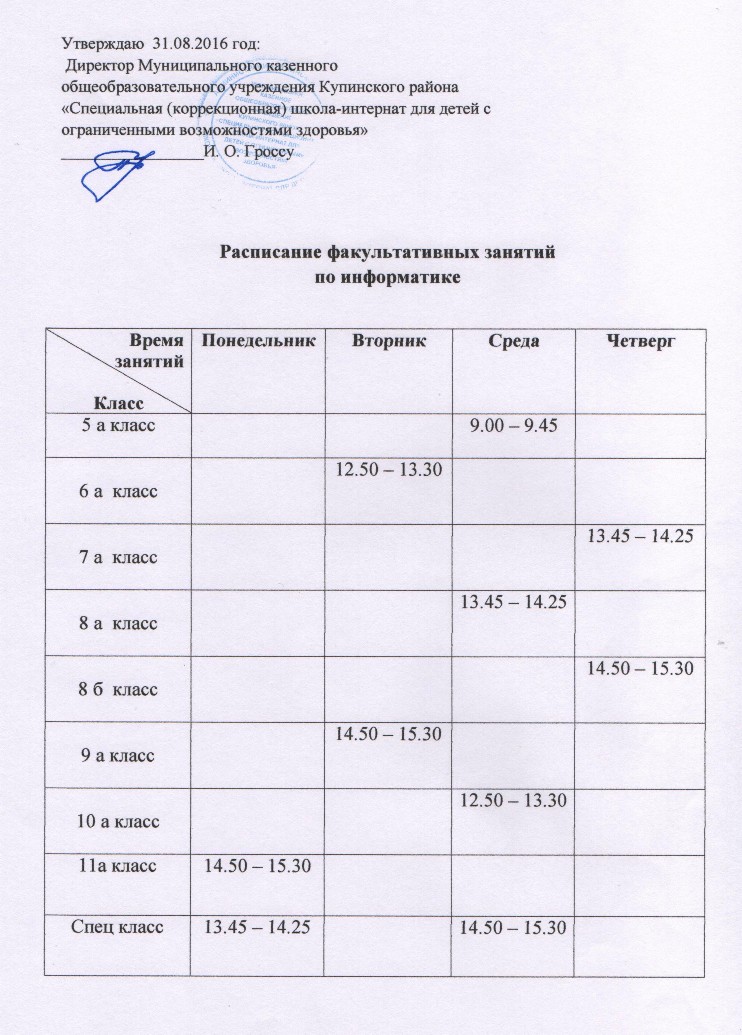 Расписание факультативов в школе образец